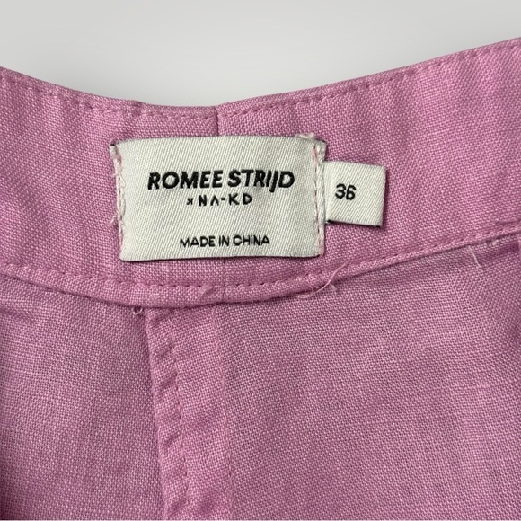 NA-KD Romee Strijd 100% Linen Straight Linen Trousers Lilac Pink Sz Small - Picture 4 of 16